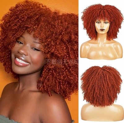 Orange Curly Wig with Bangs Kinky Curly Afro Wigs for Women Party Costume Wigs 