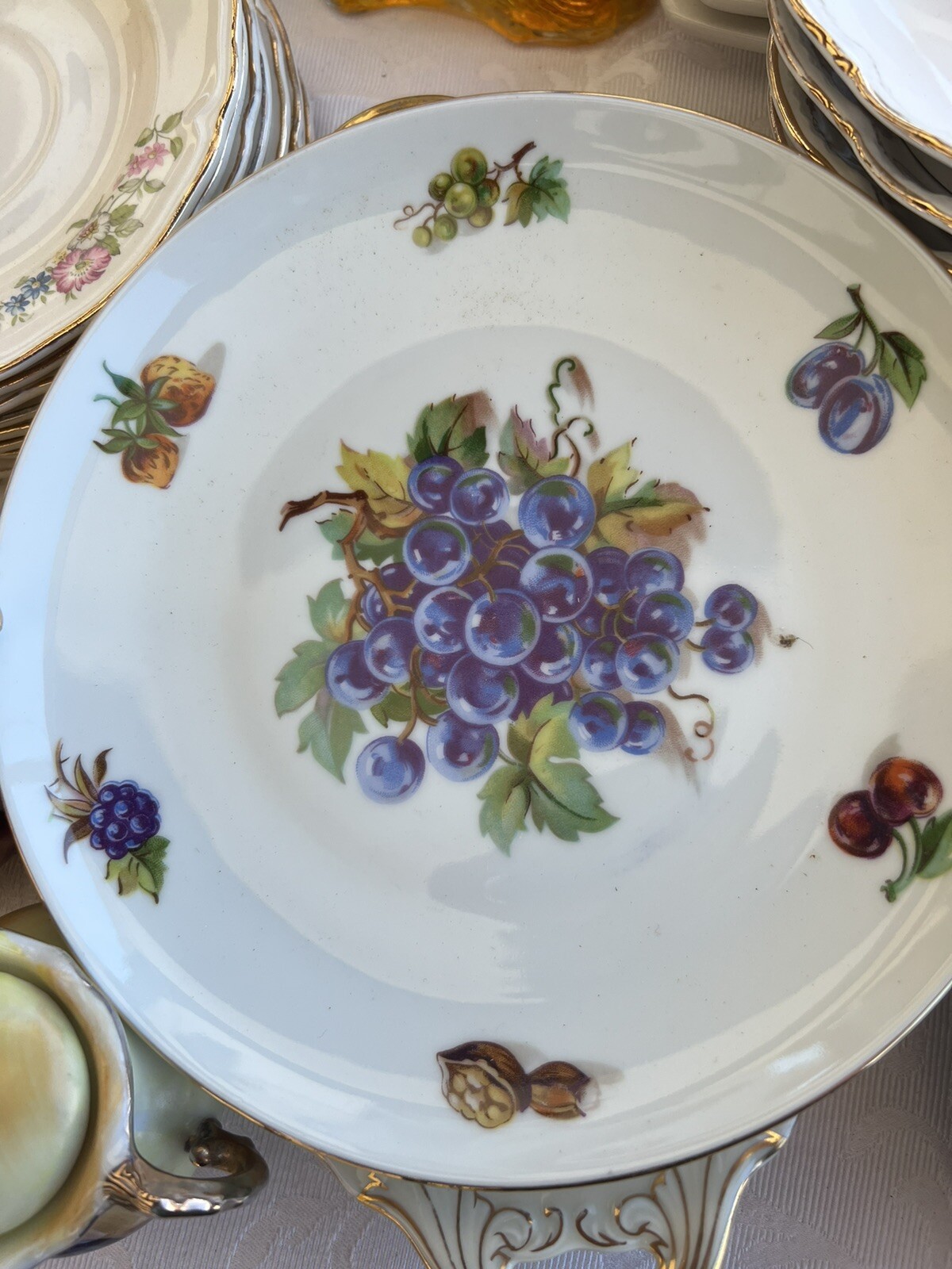 Set Of 7 Czechoslovakia Fruit Plates Gold Rim Vintage Bohemia | eBay