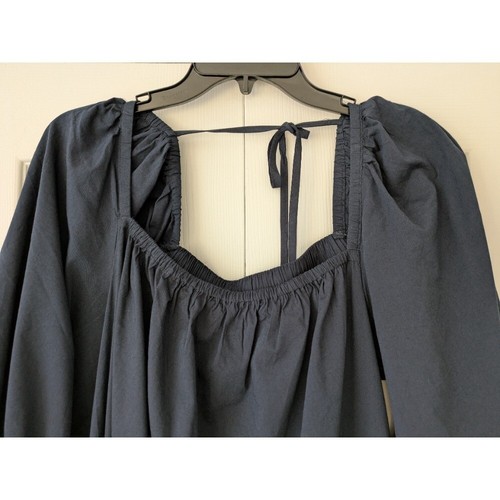 Madewell Square-Neck Puff-Sleeve Mini Dress Navy Blue Size 10 NWT NS986 - Picture 2 of 7