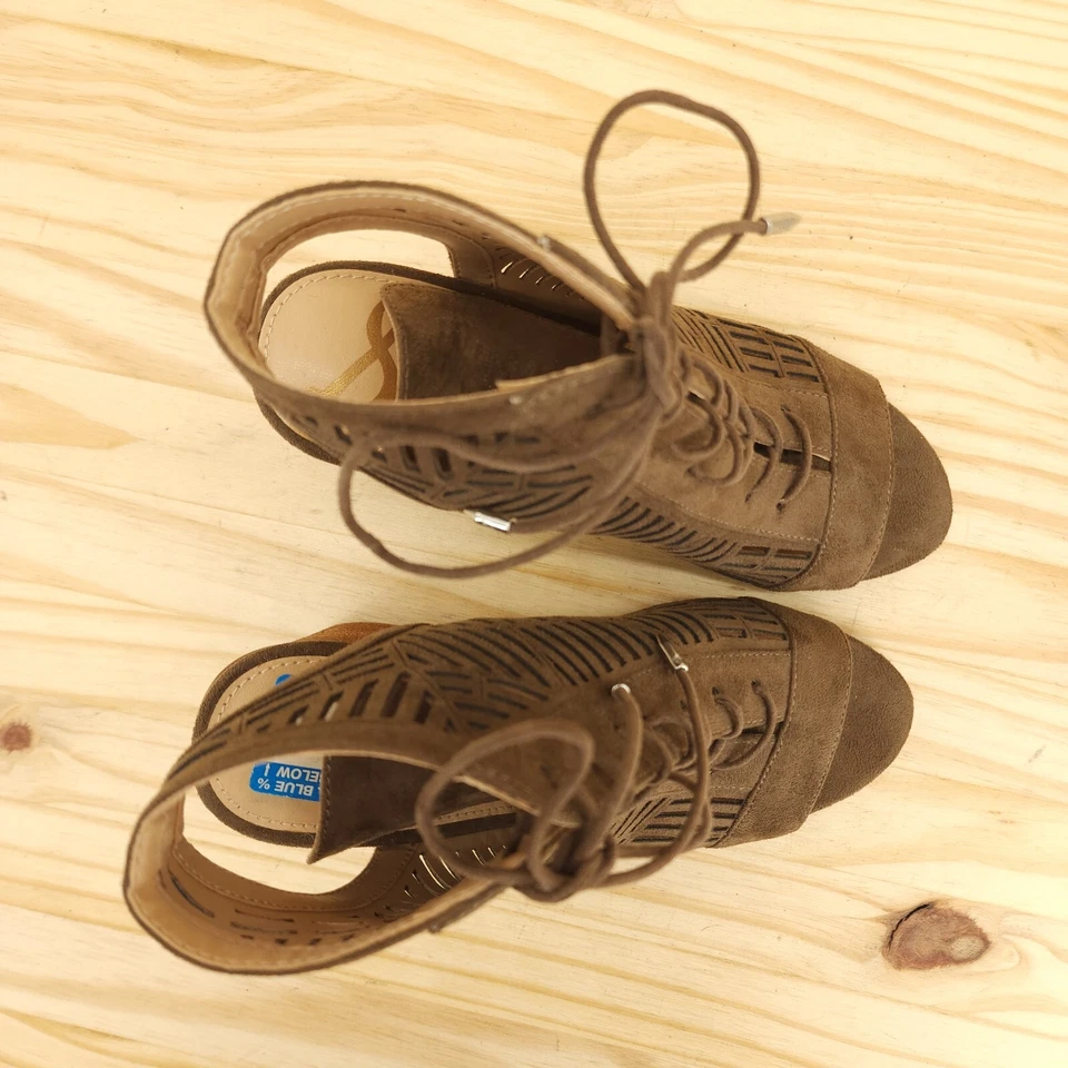 Sam Edelman Mujer Botines Sandalias 7 Marrón Tela Tacón Apilado Boho Western Zapatos Foto 3 de 4