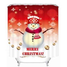 Red Snowman For Christmas 3D Shower Curtain Polyester Bathroom Decor Waterproof