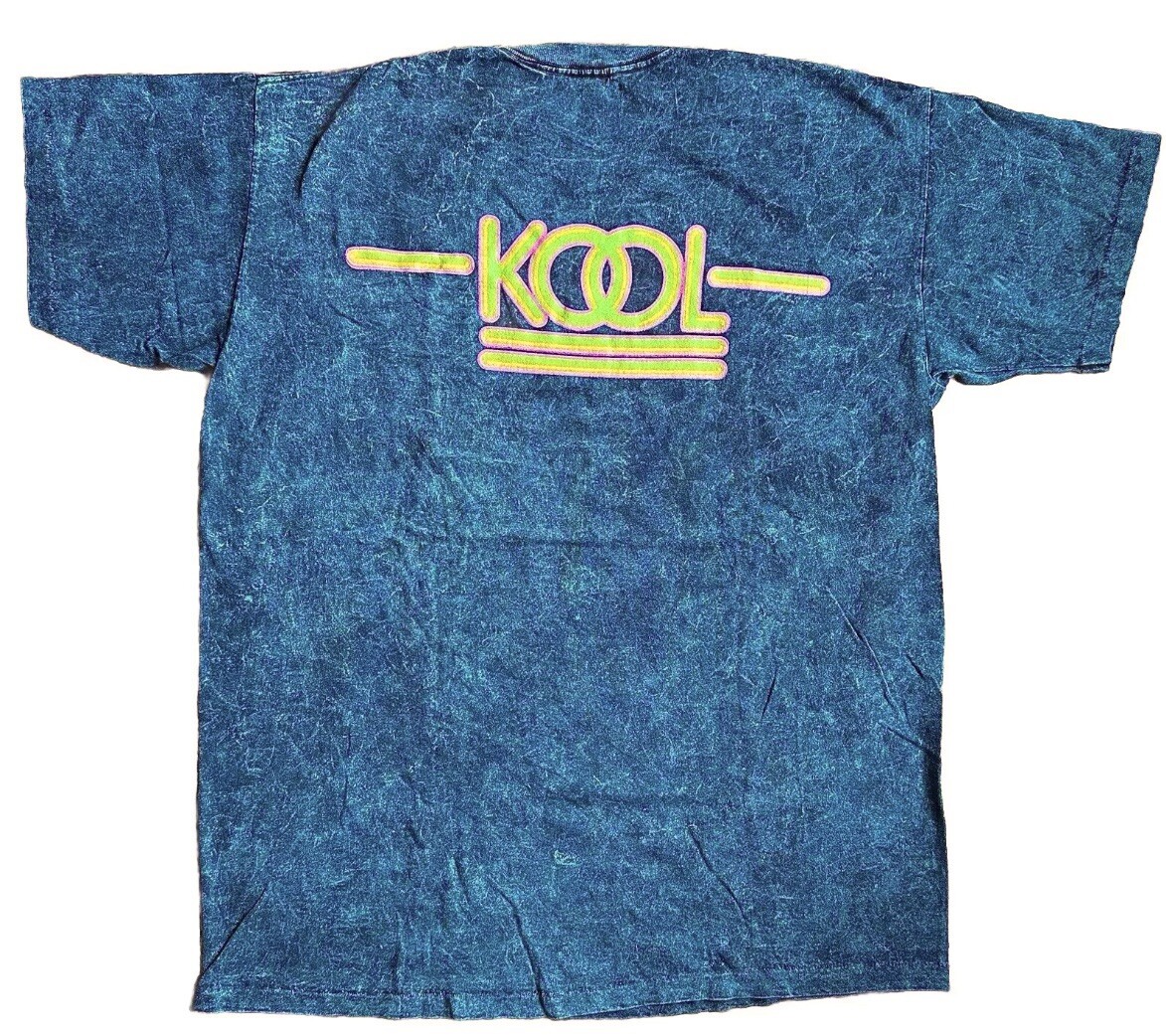 kool cigarettes t shirt Vintage 90s Kool Cigarettes Marble Tie Dye Neon Font Single Stitch T Shirt