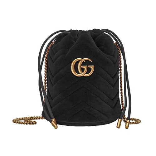 New Authentic Gucci GG Marmont Matelassé Velvet Mini Bucket Bag