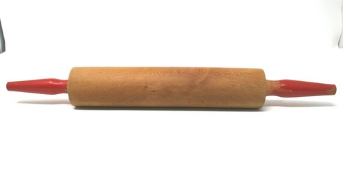 Vintage 17" Wood Wooden Rolling Pin Red Handles - 第 1/4 張圖片