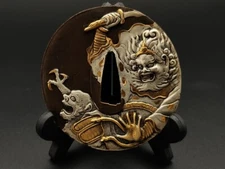 Japanese Antique Tsuba of Katana Samurai Sword Guard Replica God Of Hell design