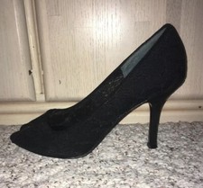 New~Leather NINE WEST 'Lahanir' Open Toe Black Lace Dress  Shoe~Black~Size 10 M