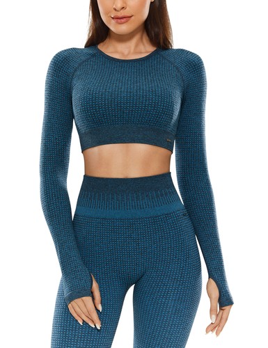 Women's Long Sleeve Crop Tops Workout Shirts Seamless with Thumb Hole  Athletic | eBay