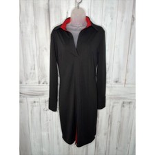 WOMENS VINTAGE EXPRESS BLACK W/ RED TRIM LONG SLEEVE KNEE LENGTH SHIRT DRESS 7/8