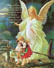 The Guardian Angel & Children WITH PRAYER Glossy 5" x 7" Print ready to frame