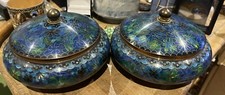 Chinese Zi Jin Cheng Cloisonn&eacute; Chrysanthemum Blue Copper & Enamel Covered  Bowls