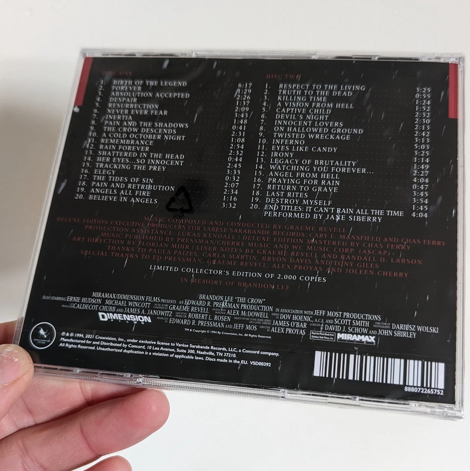 The CROW (1994) The Deluxe Edition Soundtrack Score (2xCD) - Image 2 of 4