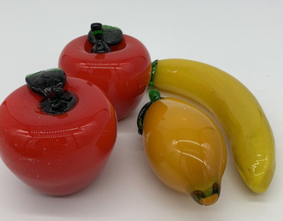 Vintage Blown Art Glass Fruit Two Apples, Banana & Pear/lemon beautiful & bright