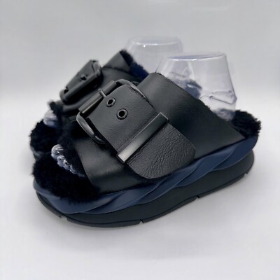 4CCCCEES Mellow Laze Night Sandals Women s Size 7.5 EU 38 Black Blue Sheep Fur