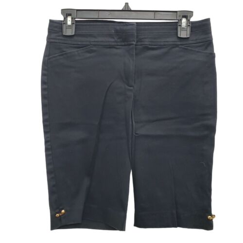 Cache Women's Vintage Black Cotton Stretch Chain Detail Bermuda Shorts Size 4