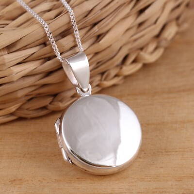925 Sterling Silber schlicht rund Foto Medaillon Anhänger Halskette Kette Geschenk verpackt