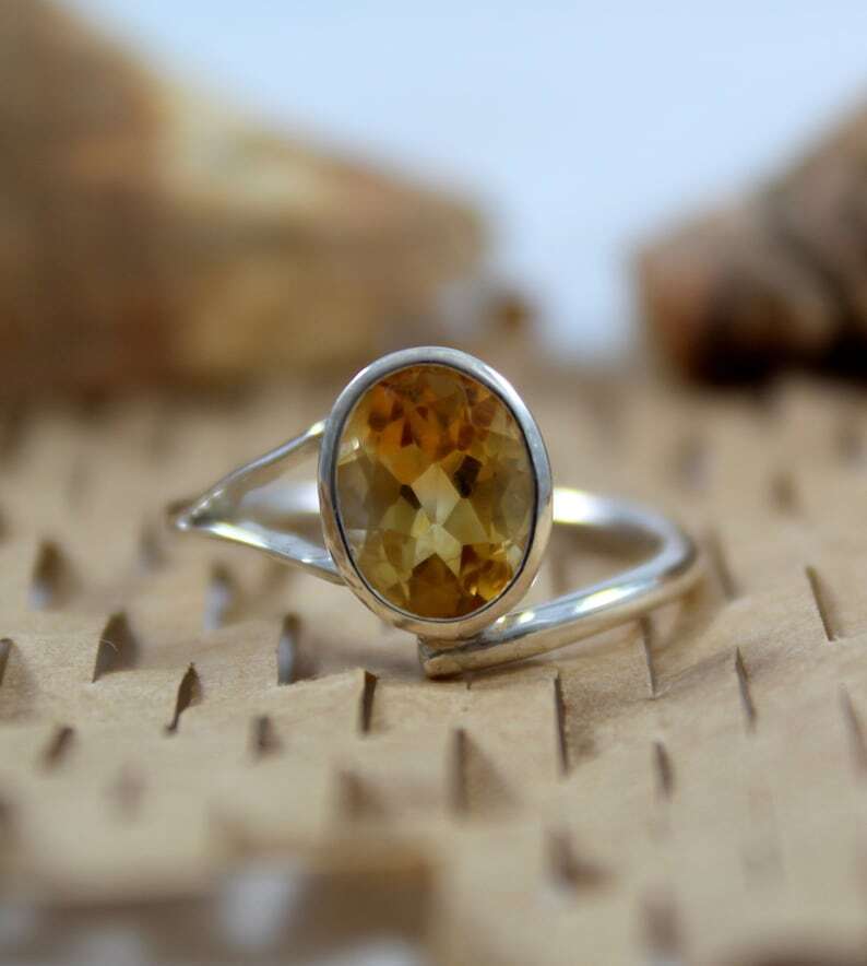Natural Citrine Gemstone 925 Sterling Silver Engagement Wedding Ring
