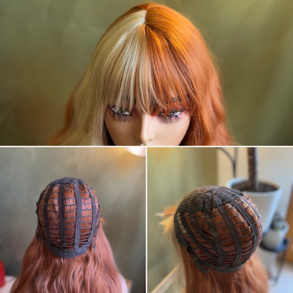 Peluca rubia de jengibre con flequillo naranja peluca de cobre, pelucas largas onduladas castaño rojizo cosplay Foto 3 de 4