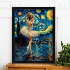 Starry Night Ballerina Wall Art Van Gogh Style Art Print Dancing Ballerina Print