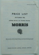 Morris Mini Minor Minor 1100 Oxford Price List 1962 October