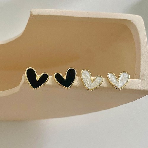Fashion Kroean Gold Plated Enamel Heart Earrings Stud Party Jewelry Women Gift - Picture 3 of 9