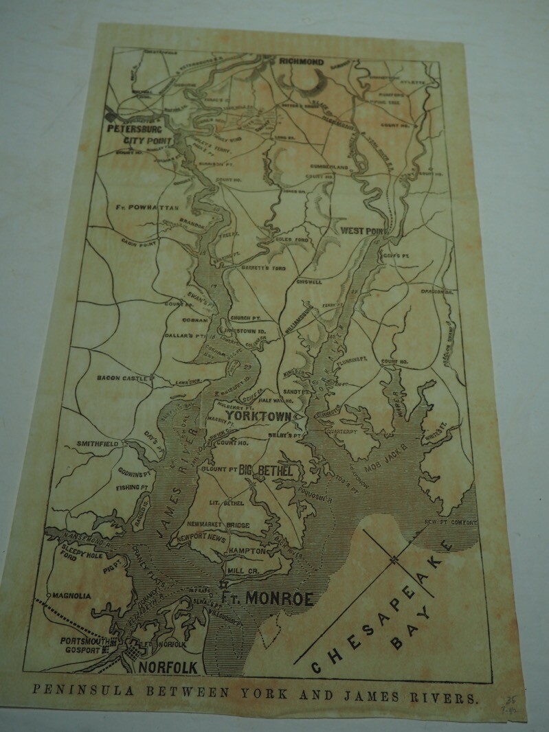 Antique Map &ldquo;Peninsula Between York and James Rivers.&rdquo; Civil War 