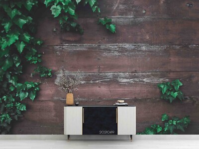 3D Wood Grain Green Leaf Self-adhesive Removeable Wallpaper Wall Mural