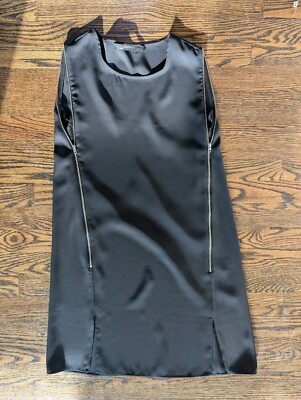 All Saints Satin Black Sheath Shift Tunic Dress Lace Zipper Size Us Eu 36 