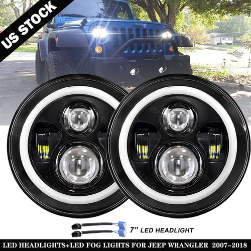 7 Inch Round LED Headlight Hi/Lo Beam For Jeep Wrangler JK TJ LJ CJ 97-18