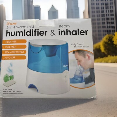 CRANE 2-in-1 Warm Mist Humidifier & Steam Inhaler   New