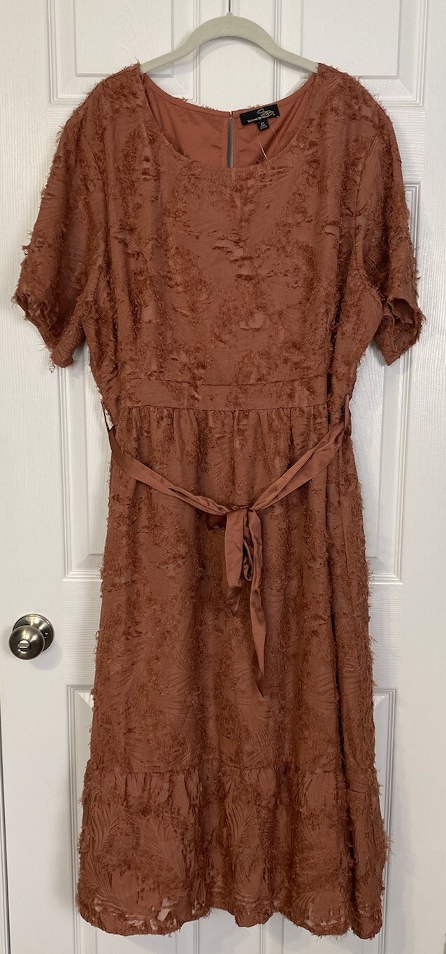 Vestido Suzanne Betro Talla 4X Terracota Texturizado Forrado Carrera Ocasión Especial Nuevo con Etiquetas