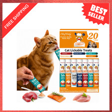 Lickable Cat Treats Puree Food Topper Mixed Variety 20 Tubes 0.5 Ounce
