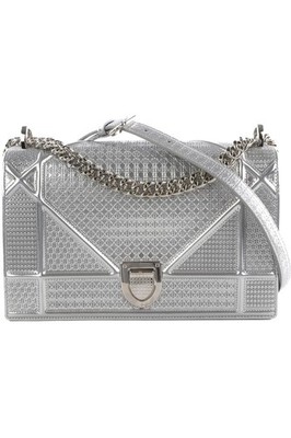 CHRISTIAN DIOR SCHULTERTASCHE SILBER DIORAMA MEDIUM MICROCANNAGE LEDER
