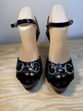 Authentic Vintage Gucci Horsebit Patent Leather Peep Toe Platform Heels 7.5B