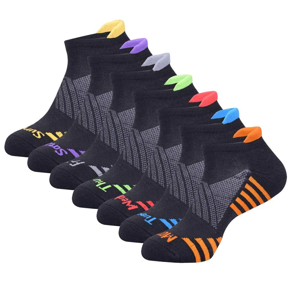 JOYNÉE Mens Ankle Athletic Socks Low Cut Week One Size, Black(7 Pairs)