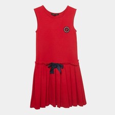 CH Carolina Herrera Red Logo Applique Jersey Pleated Dress 8Yrs