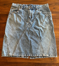 Vintage American Eagle Denim Skirt Women's Sz 2 Blue Pencil Distressed 90's Y2K