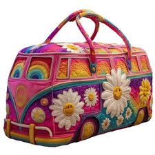 Hippie Van Quilted Duffle Bag,Weekender Travel Bags Hippie Quilted Duffle Bags