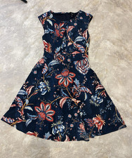 Maggy London Floral Fit & Flare Dress Keyhole Front Navy Red Blue Size 2
