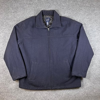 Vintage GAP Wool Bomber Jacket Mens XL Gray Quilted Lined Full Zip Winter 2000