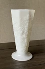 Vintage Large Milk Glass Vase w/ Grape Vines 9.5” Tall 4.5” Wide