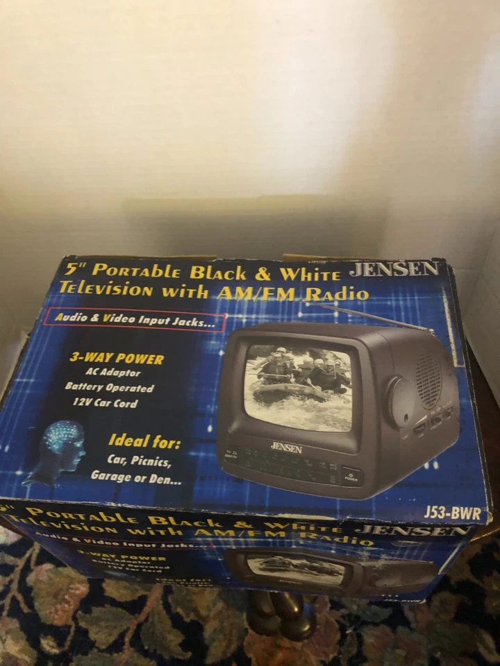 Vintage Jensen J53-BWR 5" Portable Black & White TV CRT AM FM Radio OPEN BOX New - Image 4 of 4