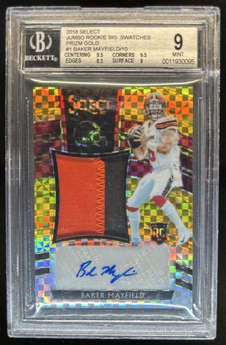 2018 Select Baker Mayfield Jumbo Rookie Patch Gold Prizm Auto RC #/10 BGS 9/10