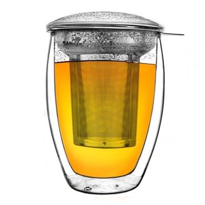 Creano doppelwandiges Teeglas mit Edelstahlfilter und Glasdeckel - 400ml