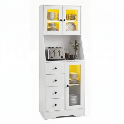 Küchen-Speisekammerschrank mit verstellbaren LED-Leuchten und Türen - Weiß