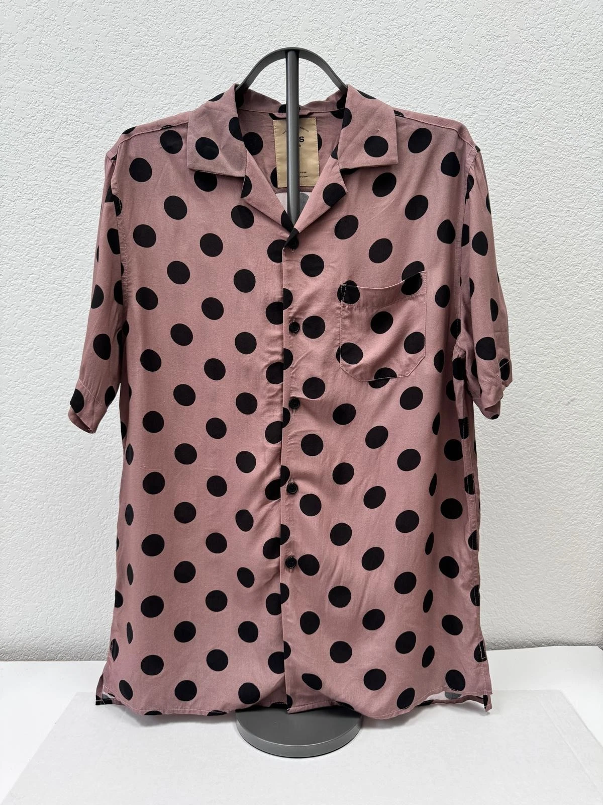 OAS Cuba Shirt Pink Black Polka Dot Camp Shirt Men’s Medium