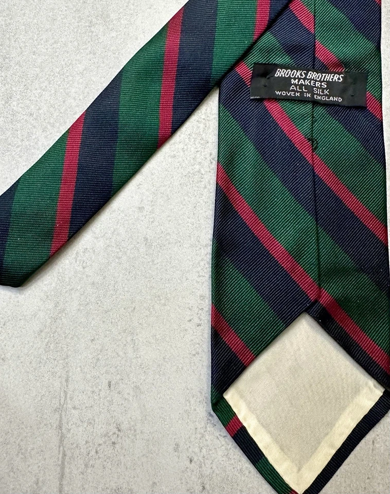 Corbata Brooks Brothers Makers Seda Rayas 3 x 56 Repp Rojo Verde Años 60 70 Inglaterra Foto 3 de 3