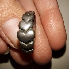 Vintage 925 Sterling Silver Dark Silver Puffy Hearts Ring Sz 6