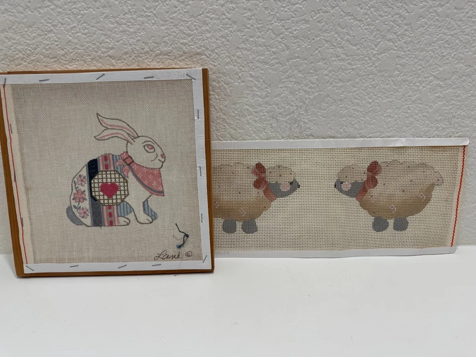 Early Melissa Shirley Hand-Painted Needlepoint Canvas Bundle  Kerenik Thread Lot - Image 4 of 4