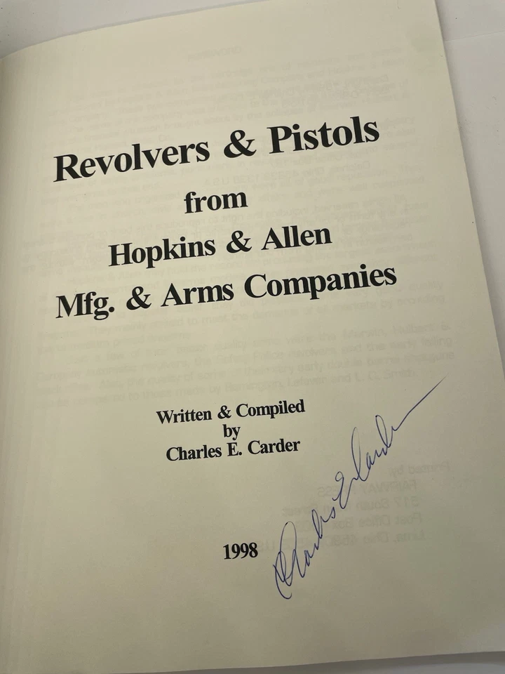 Revólveres y pistolas Hopkins & Allen Charles Carder FIRMADO 1998 1ª edición libro Foto 3 de 4