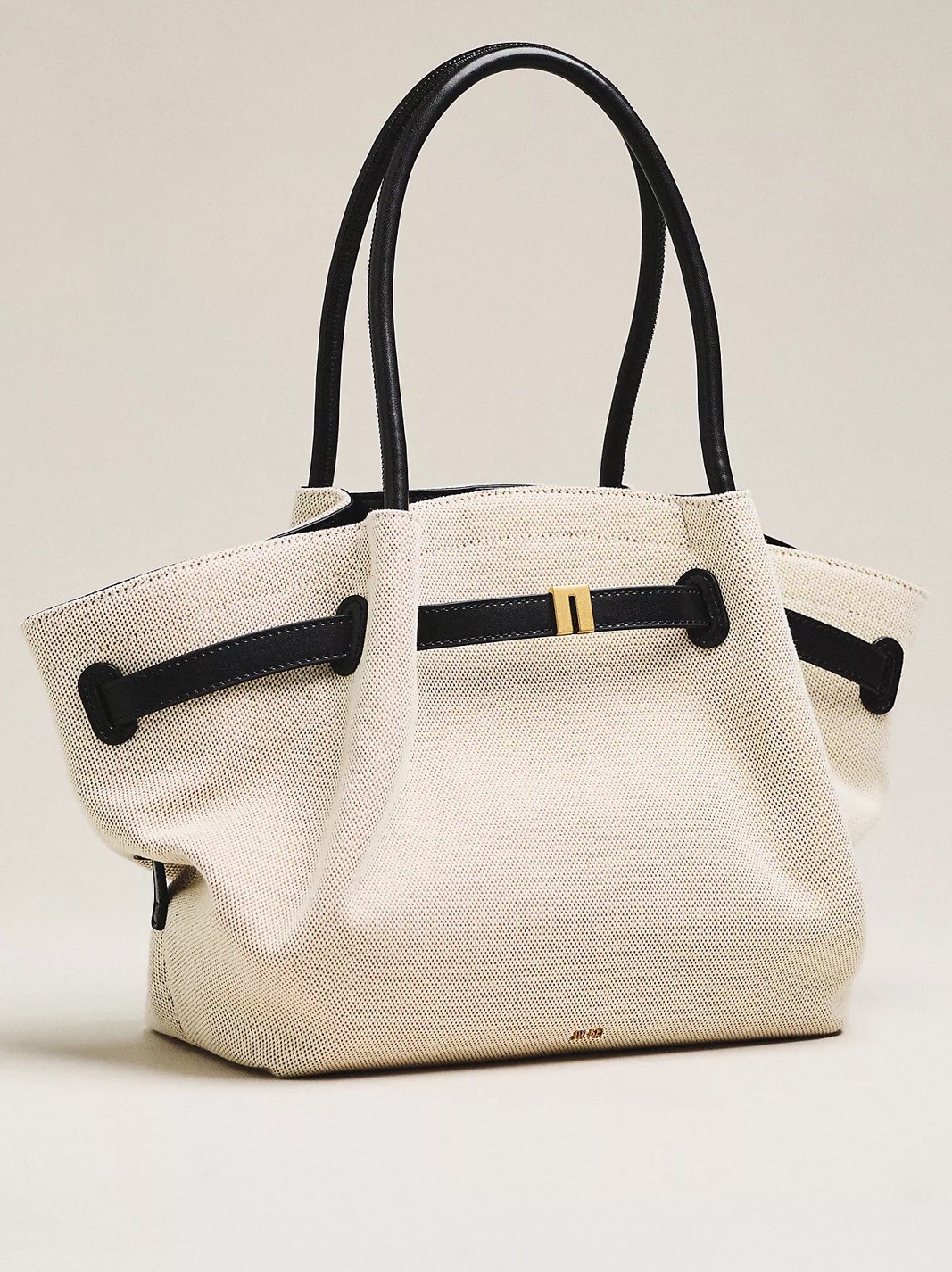 JW PEI Hana Medium Tote Bag Black Canvas Cream Black Gold Hardware NWT